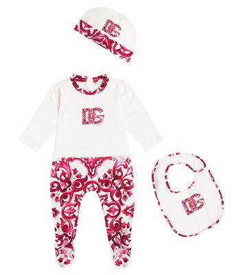 Dolce & Gabbana Kids Baby Majolica onesie, bib, and beanie set