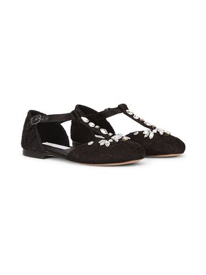 Dolce & Gabbana Kids bejewelled lace ballerina shoes - Black