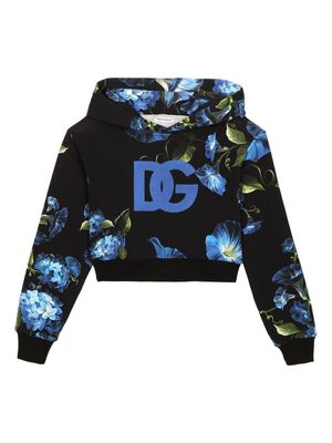 Dolce & Gabbana Kids Bellflower-print crop hoodie - Black