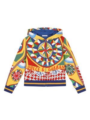 Dolce & Gabbana Kids Carretto-print zip-up hoodie - Yellow