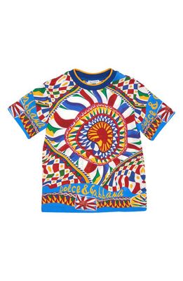 Dolce & Gabbana Kids' Carretto Siciliano Print Cotton T-Shirt in Blue Multiprint