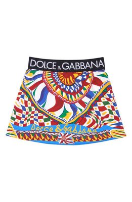 Dolce & Gabbana Kids' Carretto Siciliano Print Knit Skirt in Blue Multiprint