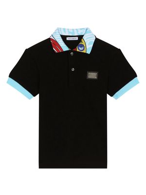 Dolce & Gabbana Kids contrasting-collar cotton polo shirt - Black