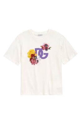 Dolce & Gabbana Kids' Cotton Logo Graphic Tee in Ha3Vt Prato Fdo.panna