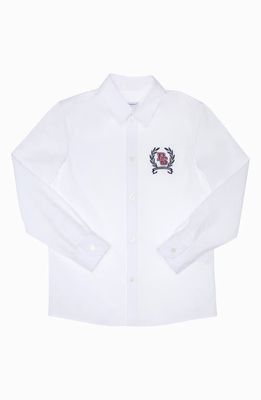 Dolce & Gabbana Kids' Crest Logo Embroidered Button-Up Shirt in Optical White