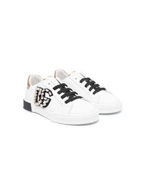 Dolce & Gabbana Kids crystal-embellished leather sneakers - White