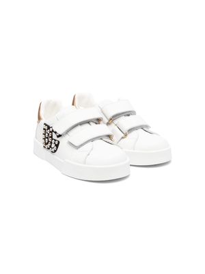 Dolce & Gabbana Kids crystal-embellished logo leather sneakers - White