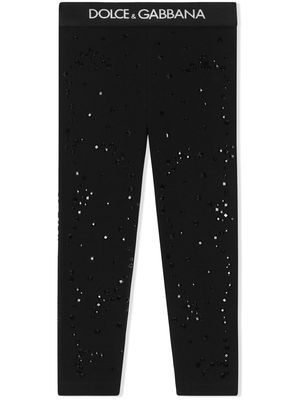 Dolce & Gabbana Kids crystal-embellished logo-waistband leggings - Black