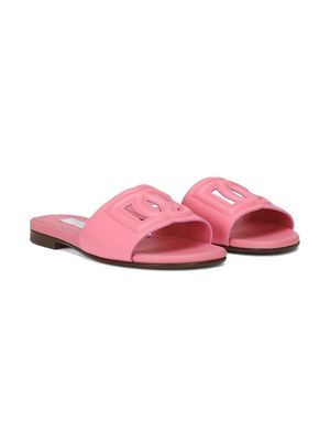 Dolce & Gabbana Kids cut out-logo open-toe slippers - Pink
