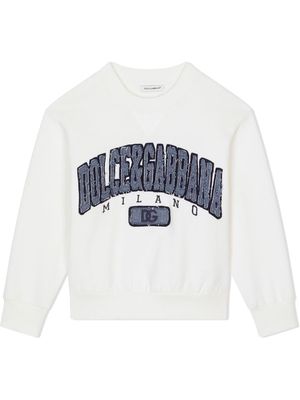 Dolce & Gabbana Kids denim-appliqué logo sweatshirt - White