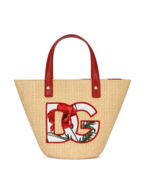 Dolce & Gabbana Kids DG-embroidered woven tote bag - Brown