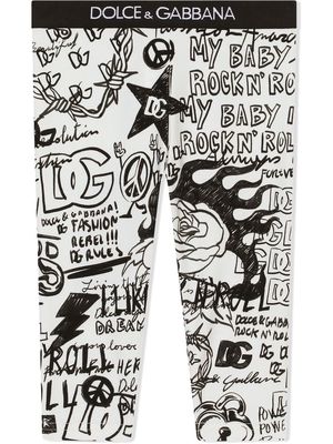 Dolce & Gabbana Kids DG logo graffiti-print leggings - White