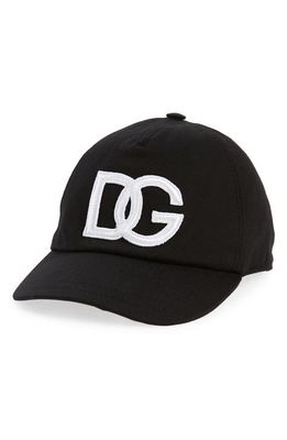 Dolce & Gabbana Kids' DG Logo Stretch Cotton Baseball Hat in N0000 Nero