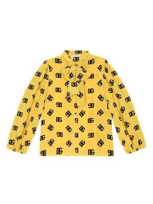 Dolce & Gabbana Kids DG-print pussy-bow shirt - Yellow