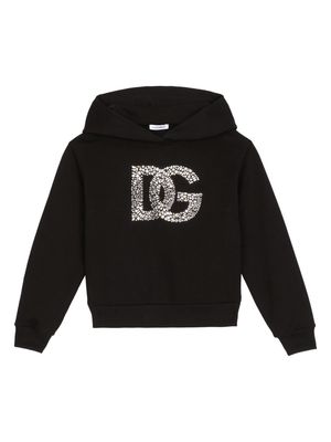 Dolce & Gabbana Kids DG-rhinestone cotton hoodie - Black