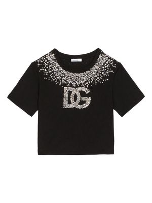 Dolce & Gabbana Kids DG-rhinestone cotton T-shirt - Black