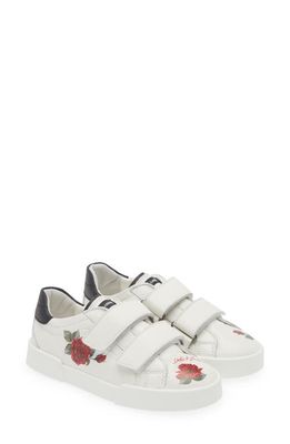Dolce & Gabbana Kids' DG Rose Print Low Top Sneaker in Scritte/White
