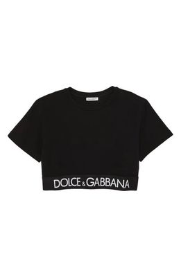Dolce & Gabbana Kids' DG Stretch Cotton Crop T-Shirt in Black
