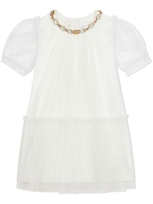 Dolce & Gabbana Kids embellished-neck short-sleeve dress - White