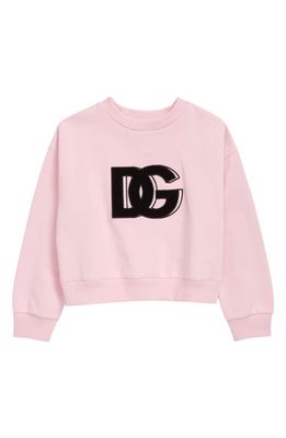 Dolce & Gabbana Kids' Embroidered DG Logo Cotton Sweatshirt in Pink