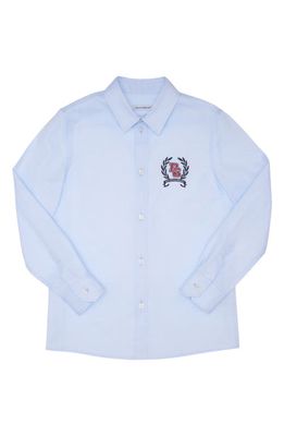 Dolce & Gabbana Kids' Embroidered Logo Button-Up Cotton Shirt in Light Blue