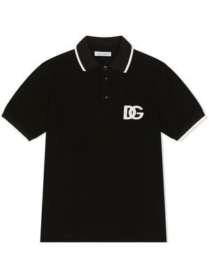 Dolce & Gabbana Kids embroidered-logo polo shirt - Black