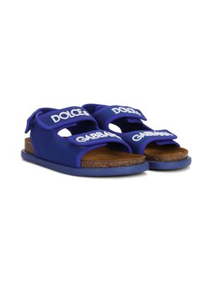 Dolce & Gabbana Kids embroidered-logo touch-strap sandals - Blue