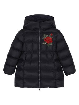 Dolce & Gabbana Kids embroidered rose padded coat - Black