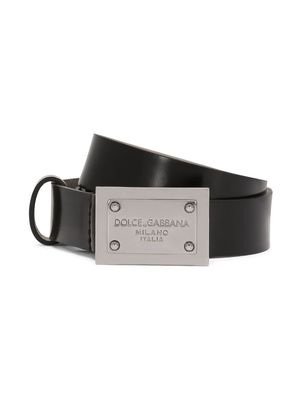 Dolce & Gabbana Kids engraved-logo leather belt - Black