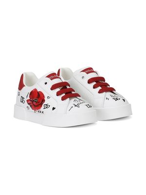 Dolce & Gabbana Kids First Steps Portofino Light poppy-print sneakers - White