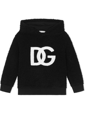 Dolce & Gabbana Kids flocked-logo long-sleeved hoodie - Black