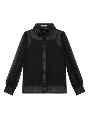 Dolce & Gabbana Kids floral-appliqué silk shirt - Black