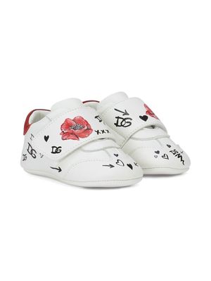 Dolce & Gabbana Kids floral logo-print leather trainers - White