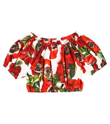 Dolce & Gabbana Kids Floral off-shoulder cotton crop top