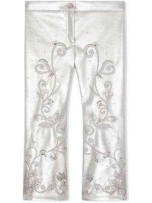 Dolce & Gabbana Kids floral-pattern metallic-effect trousers - White