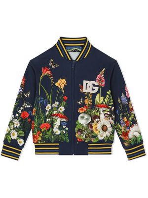 Dolce & Gabbana Kids floral-print bomber jacket - Blue