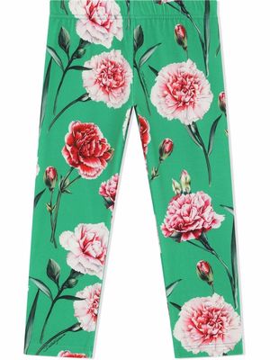 Dolce & Gabbana Kids floral-print cotton-blend leggings - Green