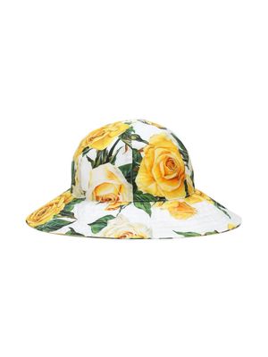 Dolce & Gabbana Kids floral-print cotton bucket hat - White