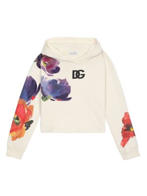 Dolce & Gabbana Kids floral-print cotton hoodie - Neutrals