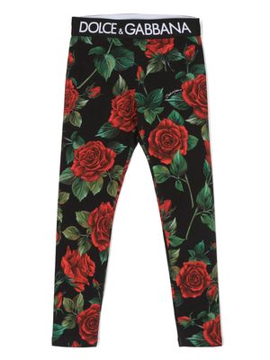 Dolce & Gabbana Kids floral-print cotton leggings - Black