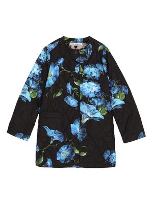 Dolce & Gabbana Kids floral-print cotton quilted jacket - Black