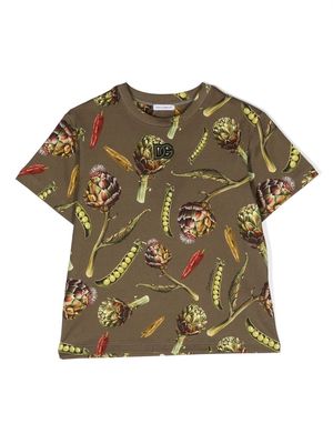 Dolce & Gabbana Kids floral-print cotton T-shirt - Green