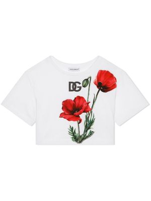 Dolce & Gabbana Kids floral-print cropped T_shirt - White