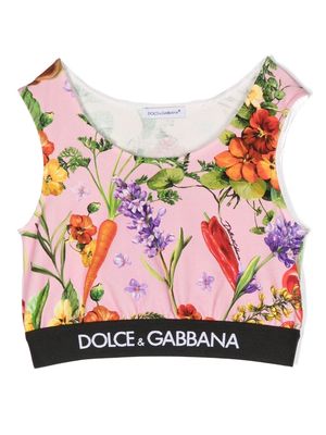 Dolce & Gabbana Kids floral-print cropped top - Pink