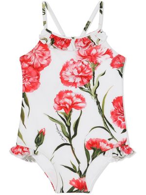 Dolce & Gabbana Kids floral-print cross-strap swimsuit - White