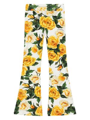 Dolce & Gabbana Kids floral-print flared trousers - White