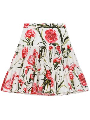 Dolce & Gabbana Kids floral-print high-waisted skirt - White