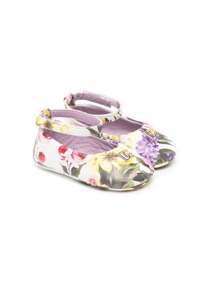 Dolce & Gabbana Kids floral-print leather ballerina shoes - Multicolour