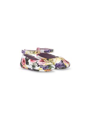 Dolce & Gabbana Kids floral-print leather ballerina shoes - White