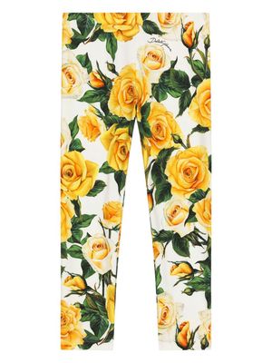 Dolce & Gabbana Kids floral-print leggings - Yellow